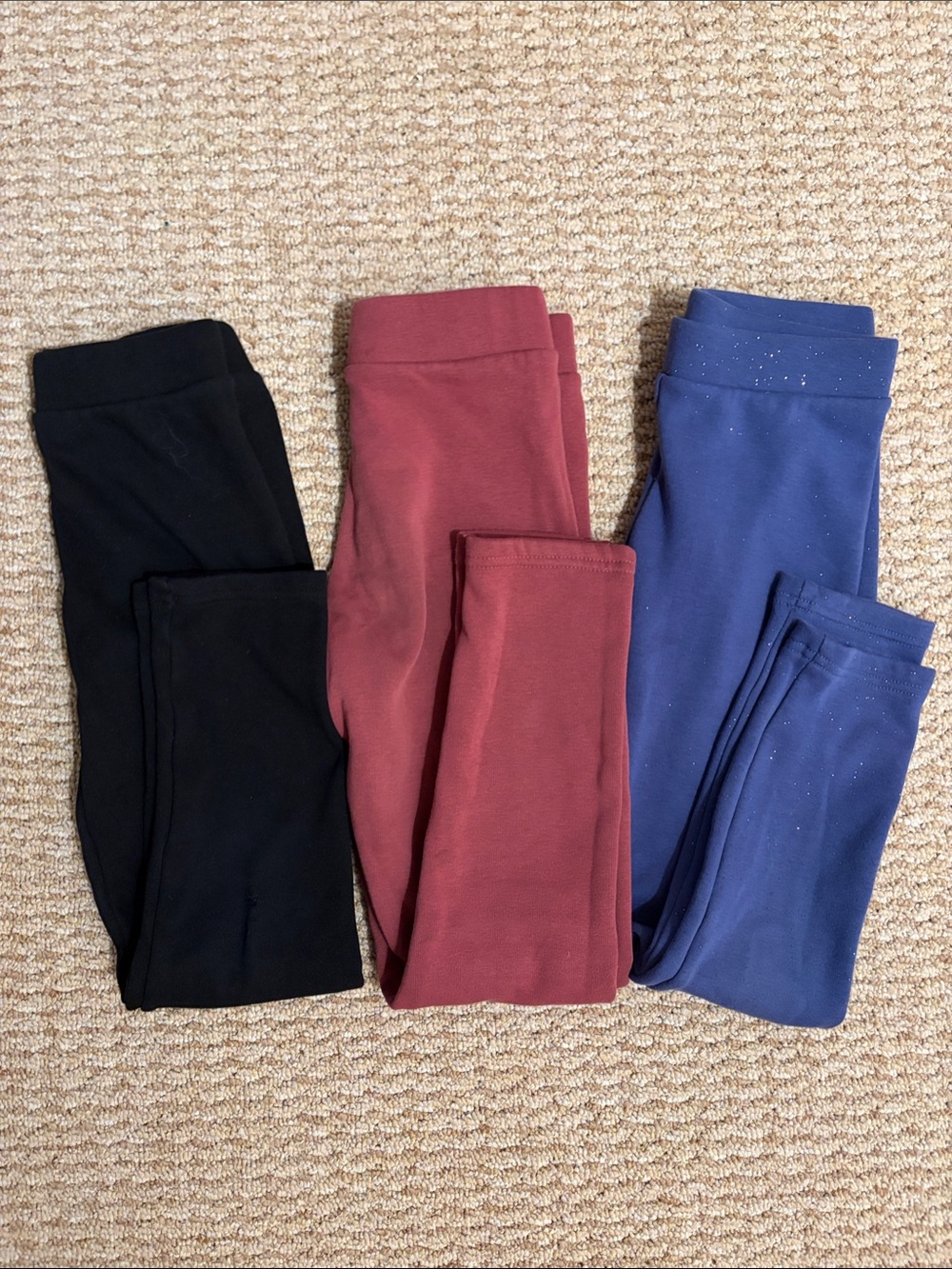 Old Navy Girls' 3-Pack Stretch fleece lined Leggings — Black, Burgundy, and Blue